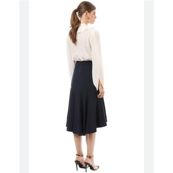 RODEO SHOW Bianca Dark Navy Hi Lo High Waisted Frill Hem Midi Skirt - Picture 2 of 9